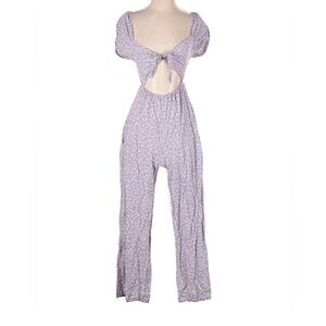 Rewind Lilac Floral Tie-Front Wide-Leg Jumpsuit